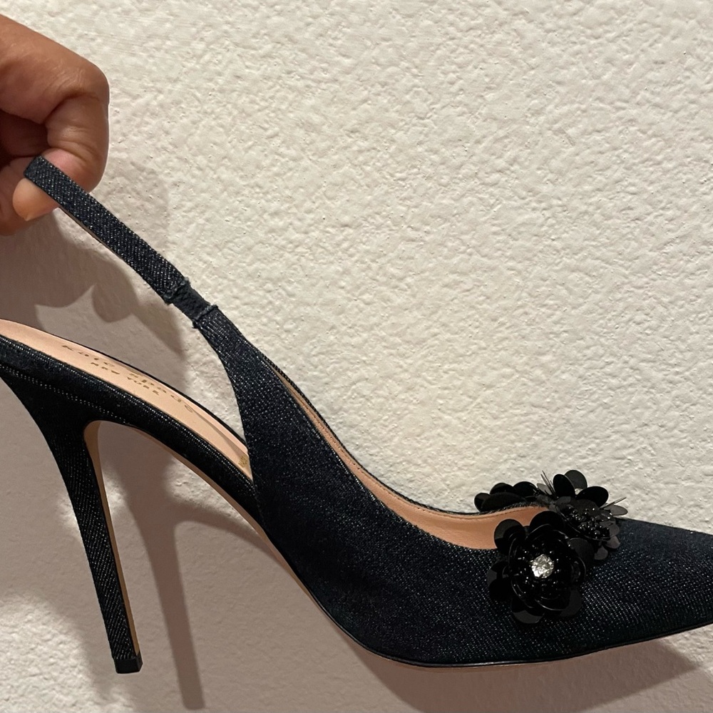 Kate Spade Dark Blue Denim Heels with Floral Accent